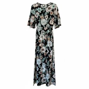Floral Maxi Dress Boho Stretch Waist Flutter Sleeve Flamingo Urban